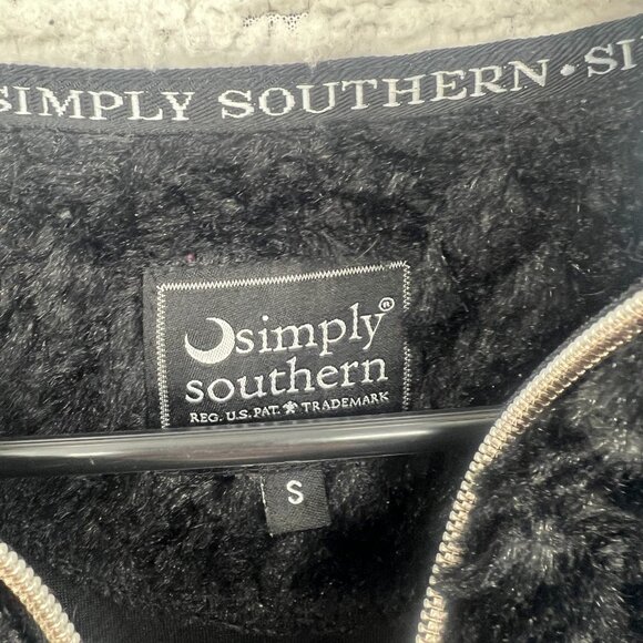 Simply Southern Black Sherpa Quarter Zip Sweatshirt Women's Small - Picture 2 of 5